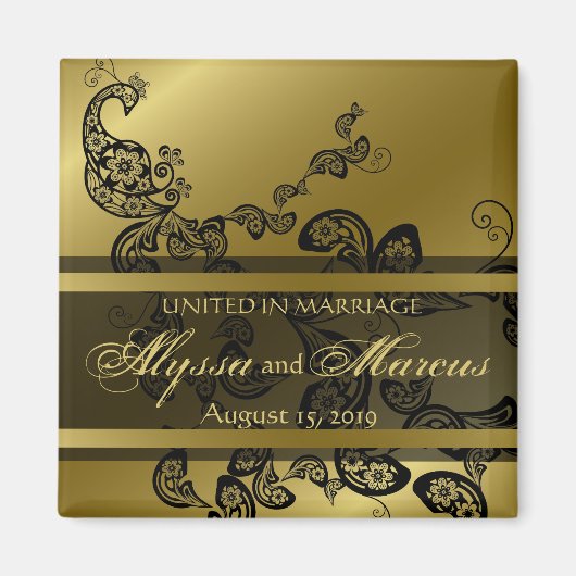 ヴィンテージシックエレガントフローラ孔雀の日付を保存 マグネット (正面)