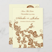 ヴィンテージシックエレガントフローラ孔雀の日付を保存 案内ポストカード (正面/裏面)