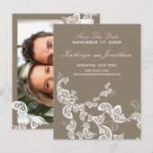 ヴィンテージシックエレガントフローラ孔雀の日付を保存 案内ポストカード (正面/裏面)