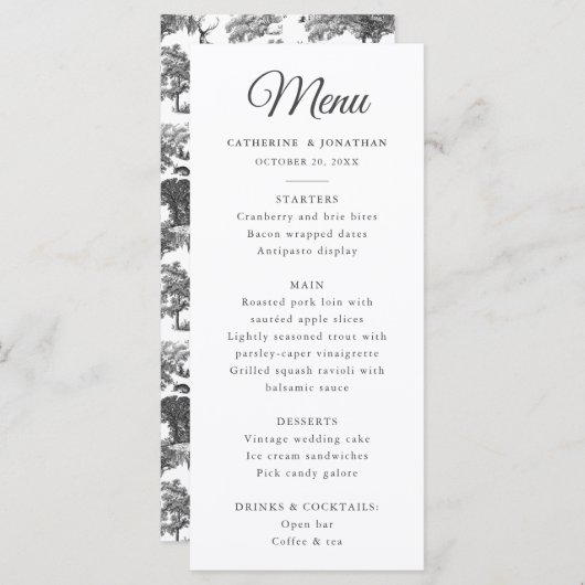 ヴィンテージシックエレガント白黒トイルディアメニュー プログラム (正面/裏面)