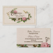 ヴィンテージシックエレガント美容師ピンクフローラ 名刺 (正面/裏面)