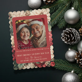 ヴィンテージシッククライサスフローラレッドグリーンフォトカード 招待状