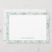 ヴィンテージシックグリーンとホワイトフローラトワ縁どイル ノートカード (正面)