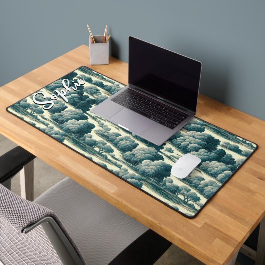 ヴィンテージシックグリーントイレツリーパターン名前をカスタムする デスクマット (オフィス2)