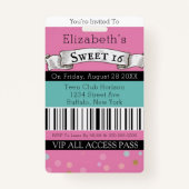 ヴィンテージシックティール（緑がかった色）ピンクVIPスイーツ16パーティー バッジ (正面)