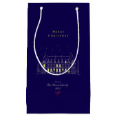 ヴィンテージシックネイビーブルークリスマスホリデー スモールペーパーバッグ (正面)