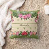 ヴィンテージシックバラフラワーガーデングリーン葉 クッション (ブランケット)