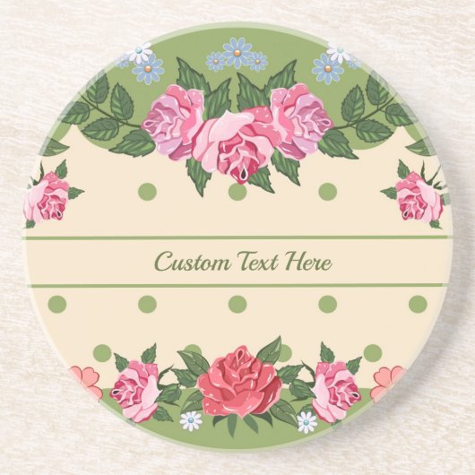 ヴィンテージシックバラフラワーガーデングリーン葉 コースター (正面)