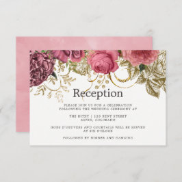 ヴィンテージシックバラ金ゴールドと赤面ウェディングレセプション 招待状