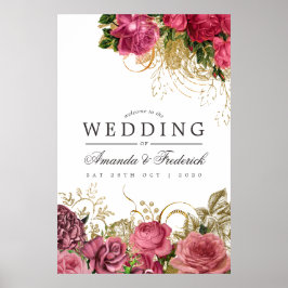 ヴィンテージシックバラ金ゴールドと赤面結婚ズウェルカム ポスター