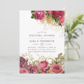 ヴィンテージシックバラ金ゴールド及び赤面ウェディングシャワー 招待状 (スタンド正面)