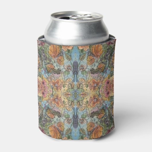 ヴィンテージシックフラワーガーデン水彩画 缶クーラー (缶正面)