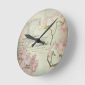 ヴィンテージシックフランスのスクリプトみすぼらしい花コルセット ラウンド壁時計 (傾斜)