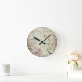 ヴィンテージシックフランスのスクリプトみすぼらしい花コルセット ラウンド壁時計 (ホーム)