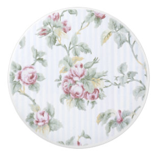 ヴィンテージシックフランスのバラとストライプ セラミックノブ