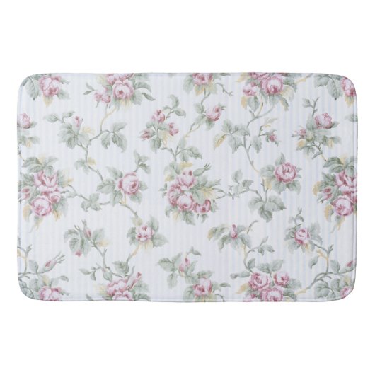 ヴィンテージシックフランスのバラとストライプ バスマット (正面)
