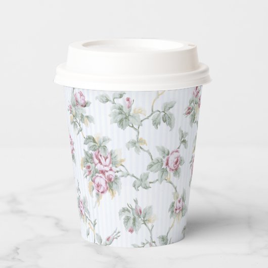 ヴィンテージシックフランスのバラとストライプ 紙コップ (正面)