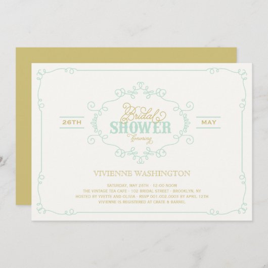 ヴィンテージシックフロッシュミントブライダルシャワー招待状 招待状 (正面/裏面)