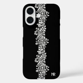 ヴィンテージシックフローラエレガントゴシックブラックモノグラム iPhone 16ケース
