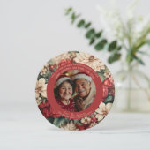 ヴィンテージシックフローラレッドグリーンクリスマスフォトカード (スタンド正面)