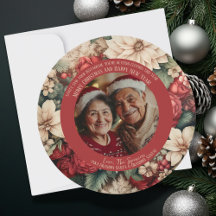 ヴィンテージシックフローラレッドグリーンクリスマスフォトカード