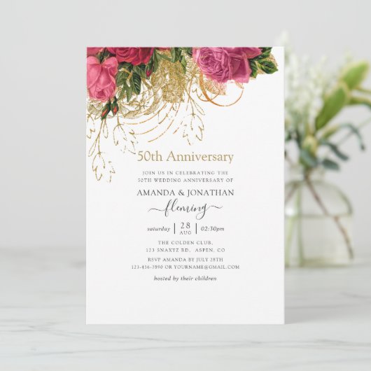 ヴィンテージシックフローラ50結婚周年記念 招待状 (スタンド正面)