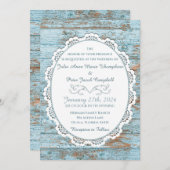 ヴィンテージシックレースアンド素朴ブルービーチウッド 招待状 (正面/裏面)