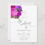 ヴィンテージシック明るい赤紫色とパープル結婚式招待状 招待状 (正面)