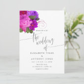 ヴィンテージシック明るい赤紫色とパープル結婚式招待状 招待状 (スタンド正面)