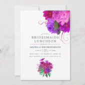 ヴィンテージシック明るい赤紫色&パープルブリデスメイドランチョン 招待状 (正面)