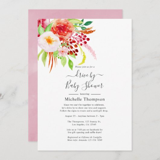 ヴィンテージシック素朴チャームドライブバイシャワー 招待状 (正面/裏面)