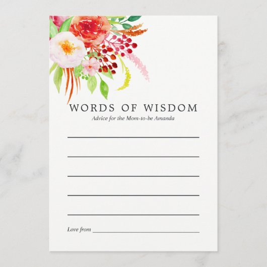 ヴィンテージシック素朴チャームベビーシャワーアドバイス アドバイスカード (正面)