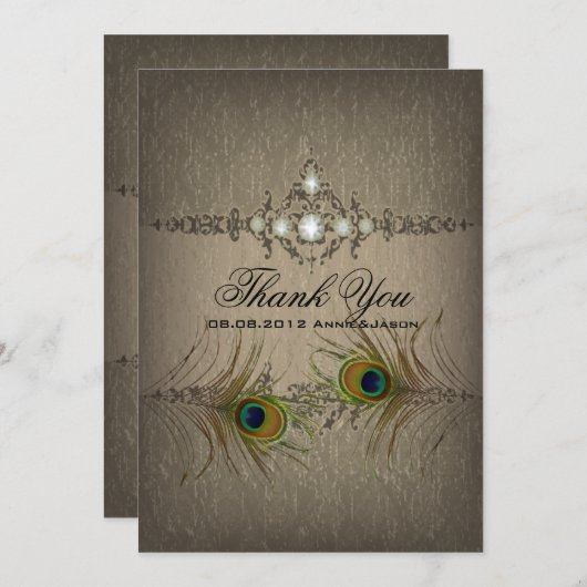 ヴィンテージシック結婚クジャクサンキューカード サンキューカード (正面/裏面)