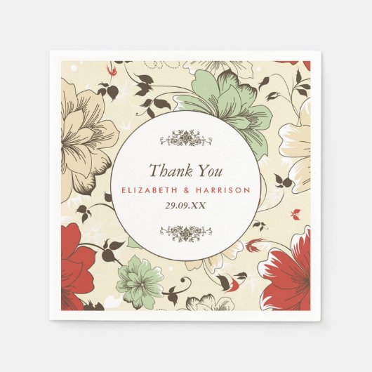 ヴィンテージシック結婚フローラ スタンダードカクテルナプキン (正面)