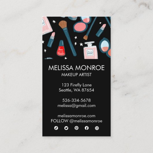 ヴィンテージシック美しいメイクアップアーティストフェミニンガーリー 名刺 (裏面)