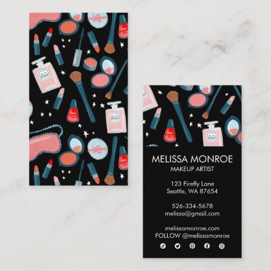 ヴィンテージシック美しいメイクアップアーティストフェミニンガーリー 名刺 (正面/裏面)
