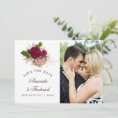 ヴィンテージシック赤面とブルゴーニュ日付を保存 セーブザデート (スタンド正面)