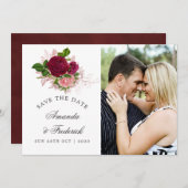 ヴィンテージシック赤面とブルゴーニュ日付を保存 セーブザデート (正面/裏面)