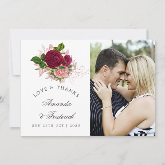 ヴィンテージシック赤面とブルゴーニュ結婚ーズ感謝してい サンキューカード (正面)