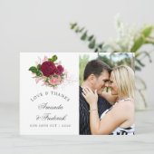 ヴィンテージシック赤面とブルゴーニュ結婚ーズ感謝してい サンキューカード (スタンド正面)