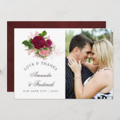 ヴィンテージシック赤面とブルゴーニュ結婚ーズ感謝してい サンキューカード (正面/裏面)