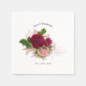 ヴィンテージシック赤面とブルゴーニュ結婚ーズ スタンダードカクテルナプキン (正面)