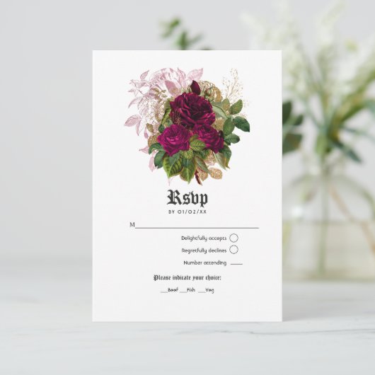 ヴィンテージシック赤面とブルゴーニュ結婚ーズ 出欠カード (スタンド正面)