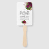 ヴィンテージシック赤面とブルゴーニュ結婚式 プログラム ハンドファン (正面)