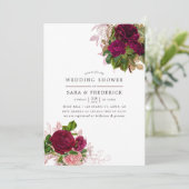 ヴィンテージシック赤面&ブルゴーニュウェディングシャワー 招待状 (スタンド正面)