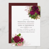 ヴィンテージシック赤面&ブルゴーニュウェディングシャワー 招待状 (正面/裏面)