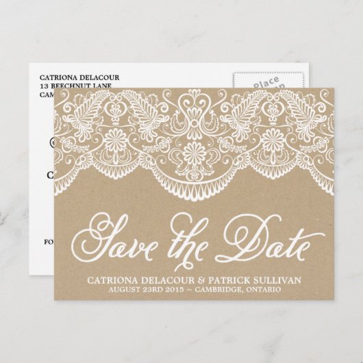 ヴィンテージシックBrocadeレース日付ポストカードの保存 案内ポストカード (正面/裏面)