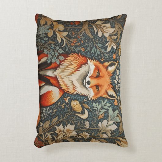 ヴィンテージシッティングキツネウィリアムインスパイアモリスフローラ アクセントクッション (正面(垂直))