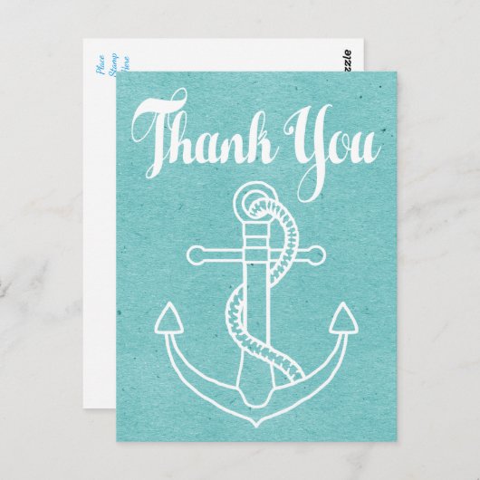 ヴィンテージシップいかりサンキューブルーターコイズ ポストカード (正面/裏面)