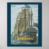 ヴィンテージシップイラストレーションワンドルラストテーマ実在 箔ポスター (正面)